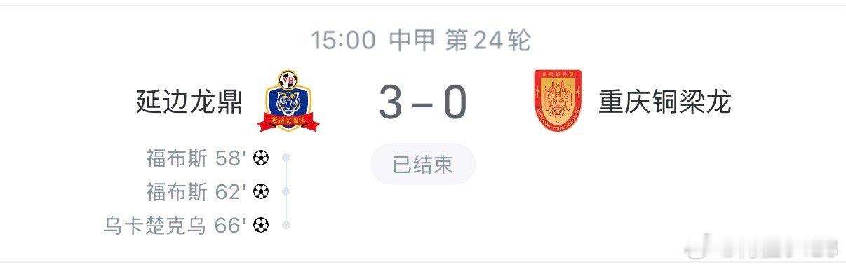 延边龙鼎不愧为主场龙，8分钟内连进3球击败重庆铜梁龙，送给张外龙上任后的首败，今