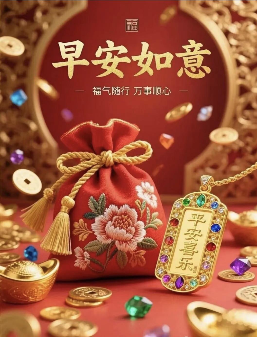 早安吉祥，福气随行，万事顺心，平安喜乐！🌹💰🎁🍀🌈