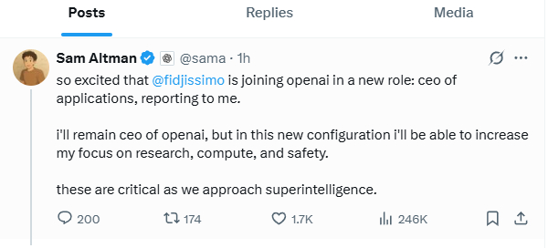 【OpenAI任命Fidji Simo为应用CEO】 5月8日消息，OpenAI