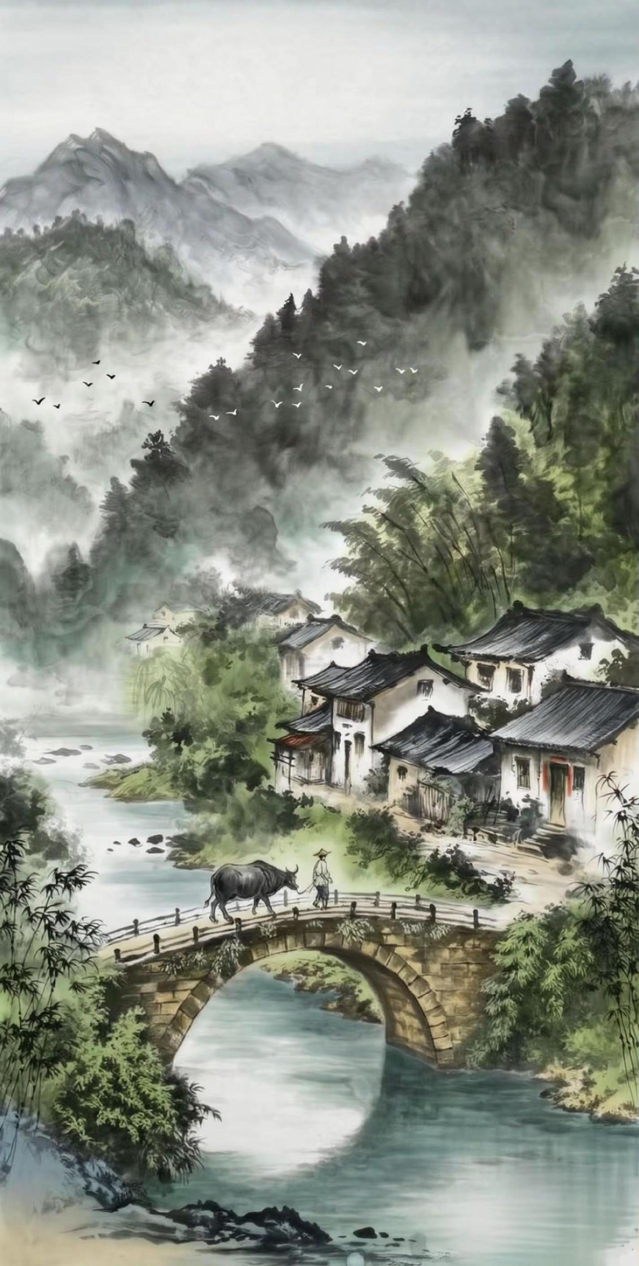 家山牡归图。写意山水创作者中心 创作灵感 传统水墨画 国画山水