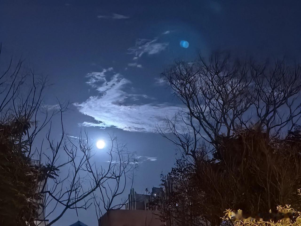 今晚的月亮真圆，
八月十六，
月如圆盘，
高悬空中，
好久没有见过这么大这么亮的