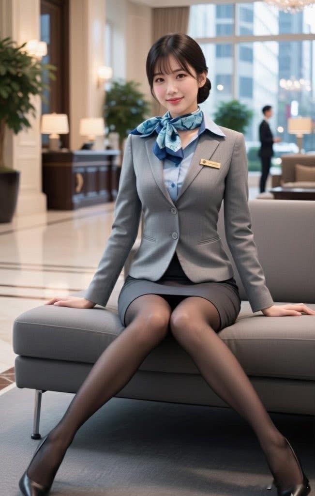 机场候机室，空姐优雅地使用手机，时尚穿搭引人注目。如何穿搭出满满高级感?