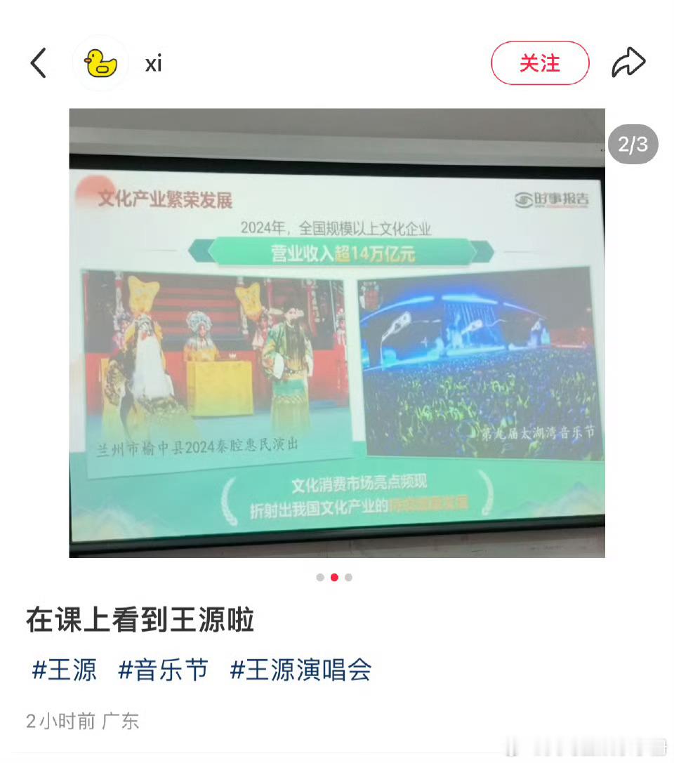 王源音乐节绿海之前上了央视的新闻，现在又出现在不少网友上课的课件里了！有效出圈！