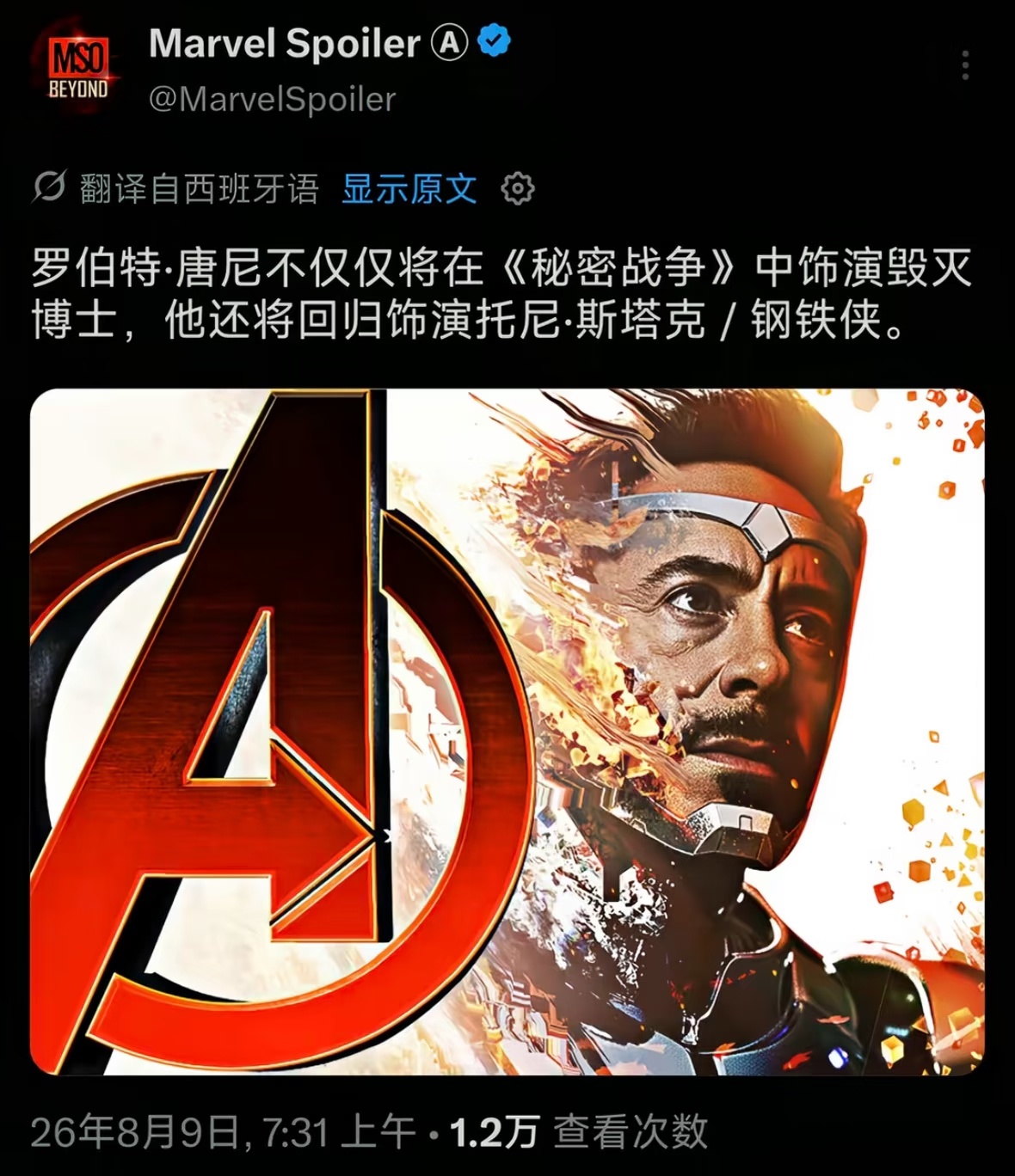 什么？小罗伯特唐尼不仅要在《复联5》里演毁灭博士，还要再演钢铁侠？不是官方消息，