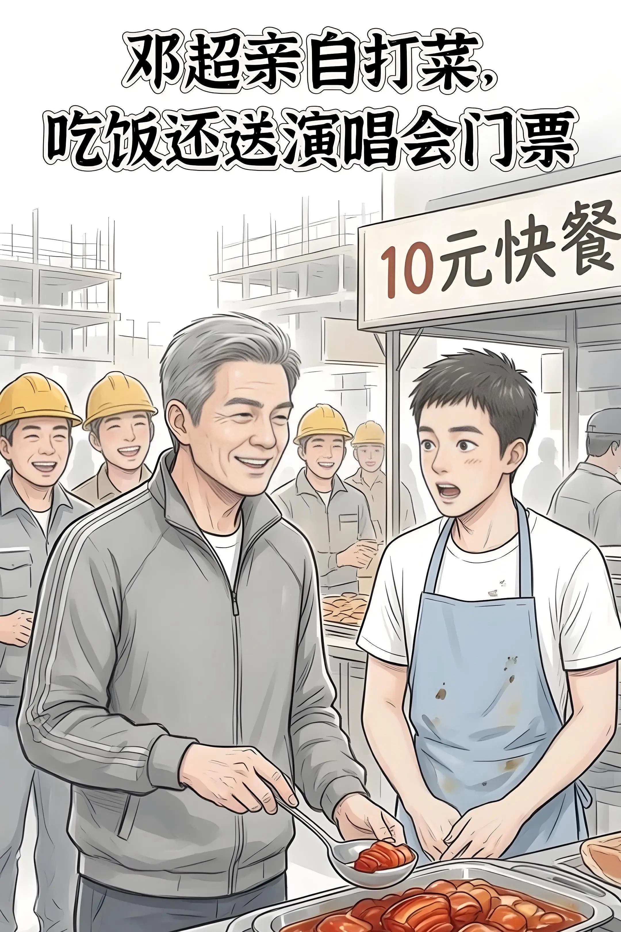 邓超亲自打菜。吃饭还送演唱会门票。