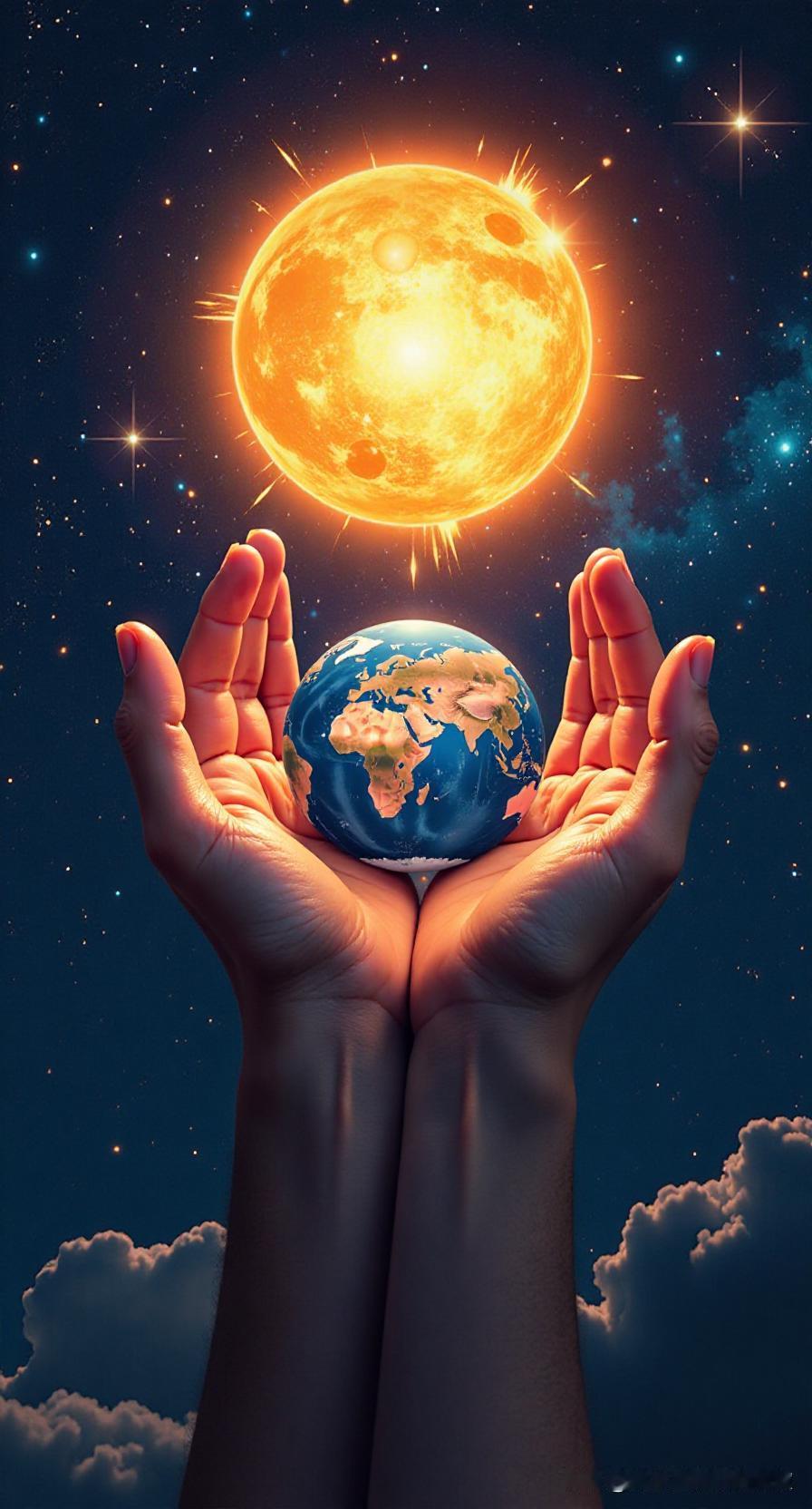 上联：双手托日月
下联：一心擎乾坤
横批：天地同心