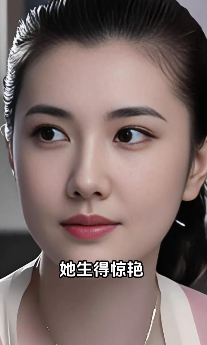 她生得惊艳，那双大眼睛最是勾魂。五官端正标准，气质优雅得体。马尾辫随意一束，竟透