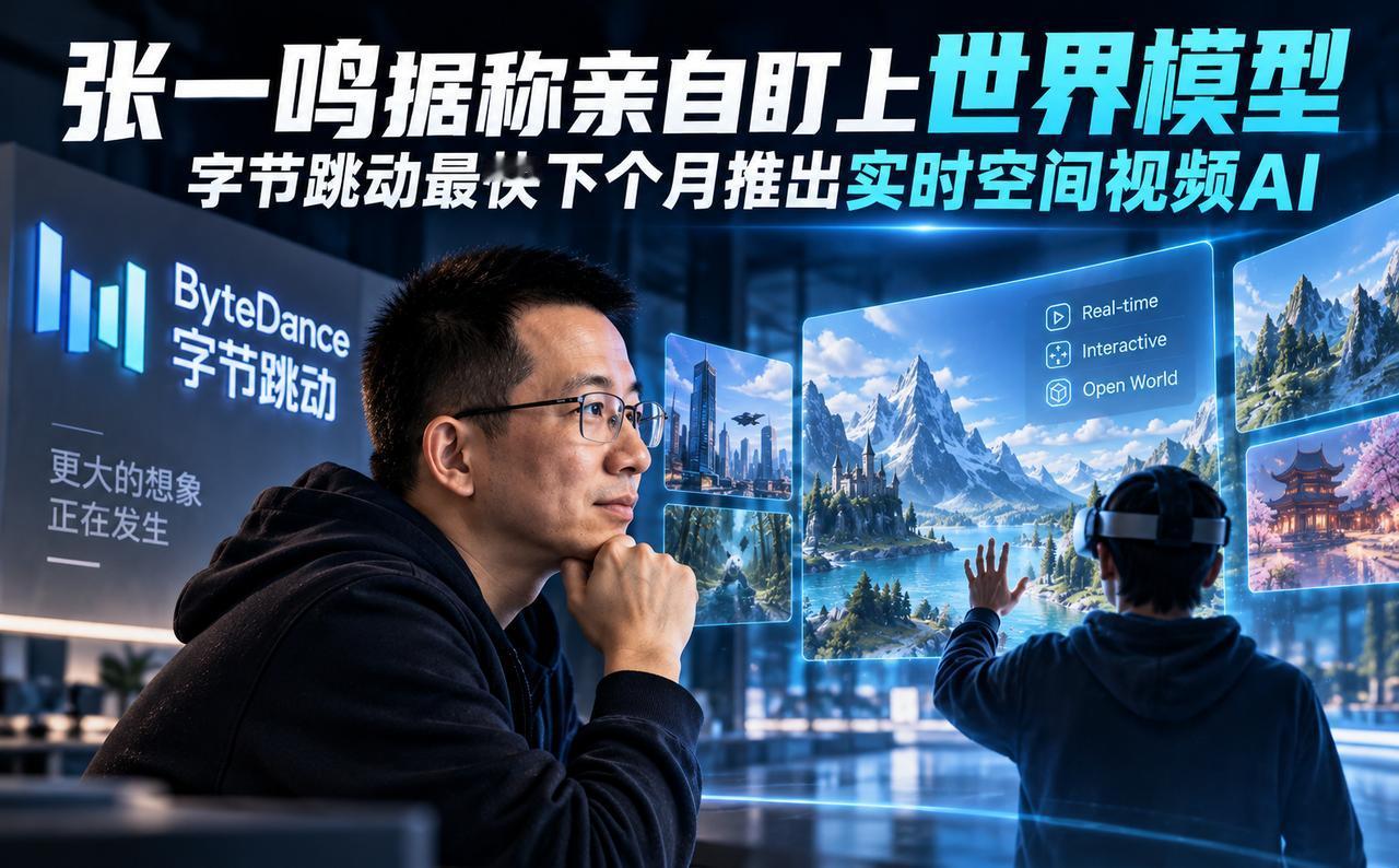 张一鸣据称亲自下场做世界模型，字节最快10月推出实时空间视频AI

张一鸣这次据