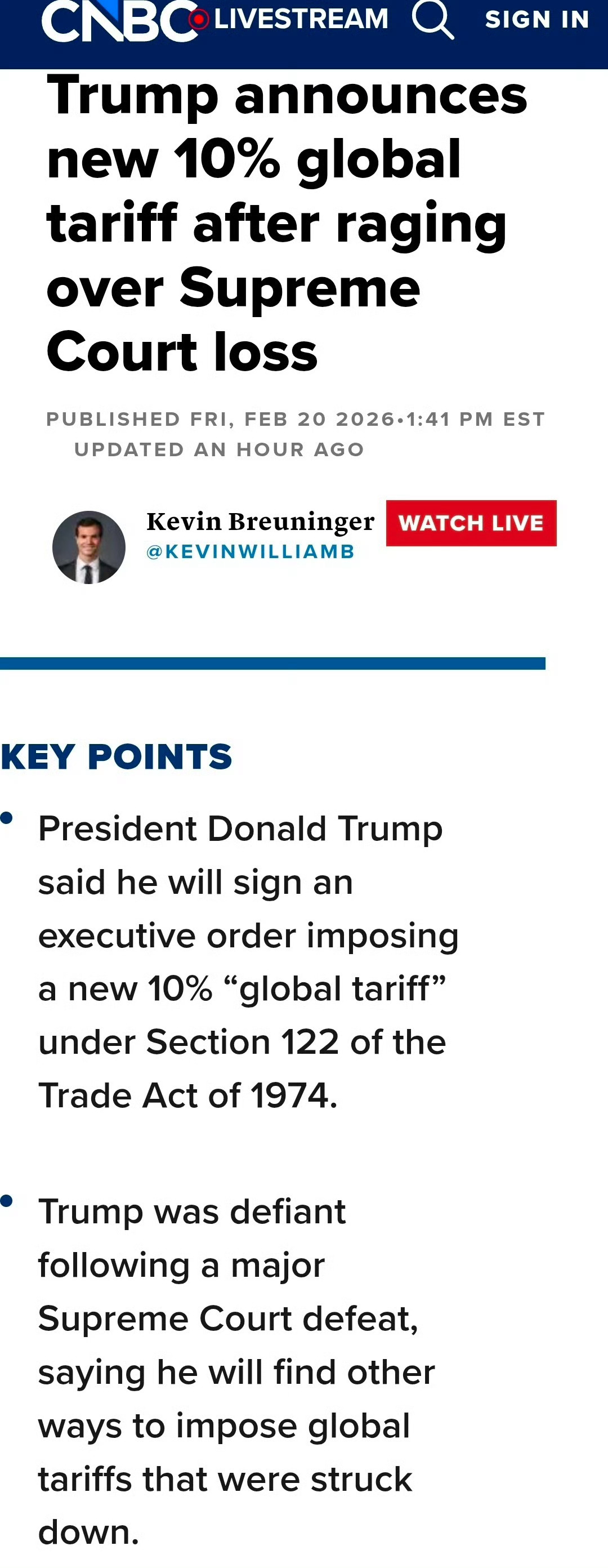 美国最高法院以6比3裁定特朗普政府征收关税政策为非法。这将使特朗普政府面临着17