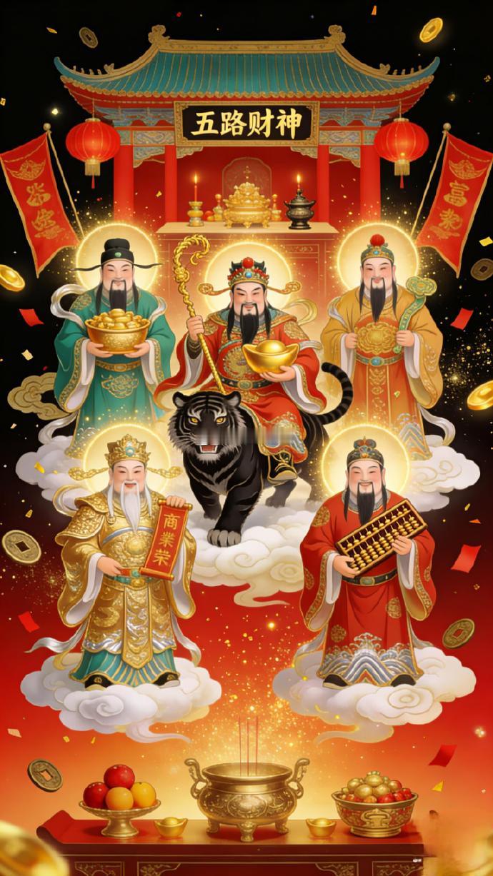 破五迎财神愿你五路财神护佑东南西北中，财源滚滚来新的一年，富得流油，马到成功！ 