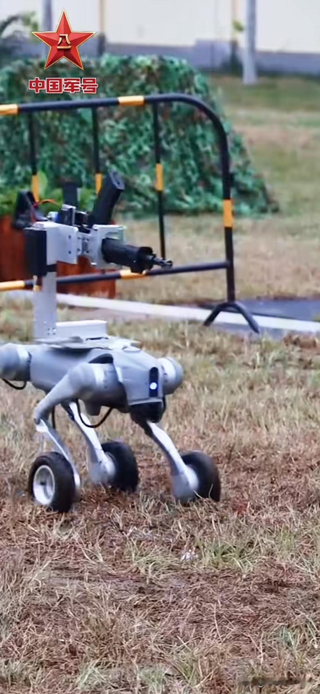 能快速奔跑的机器狗快速部队，也扛上自动步枪上场了，这是要跟四平八稳的机器狼”抢“