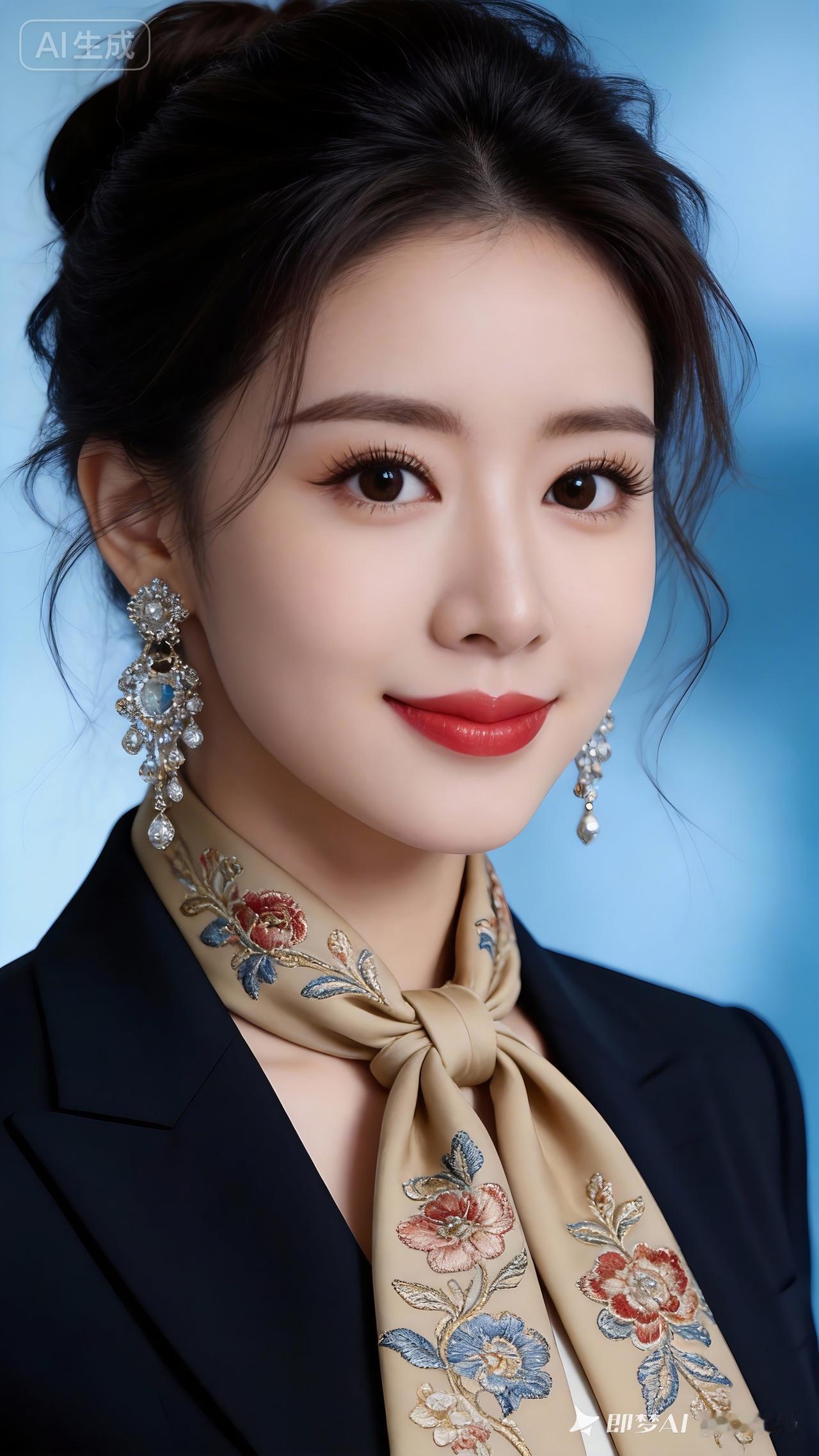 优雅职场风，精致妆容，闪耀耳环，自信微笑