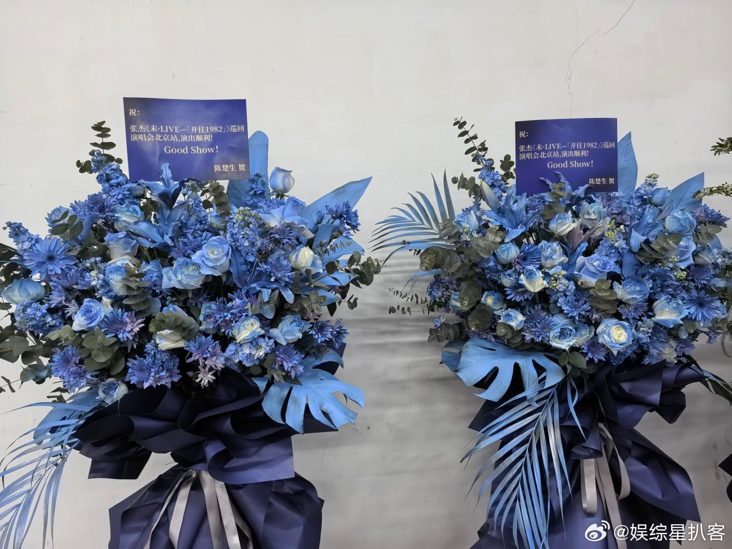 张杰好多明星给张杰演唱会送花篮满场蓝色花海太治愈，众星祝福不断，张杰演唱会备受期