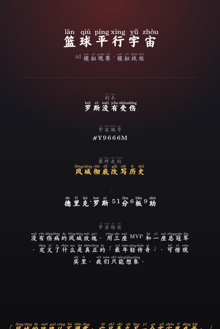 篮球平行宇宙 · 罗斯没有受伤
篮球平行宇宙 · 模拟战报
剧本：罗斯没有受伤