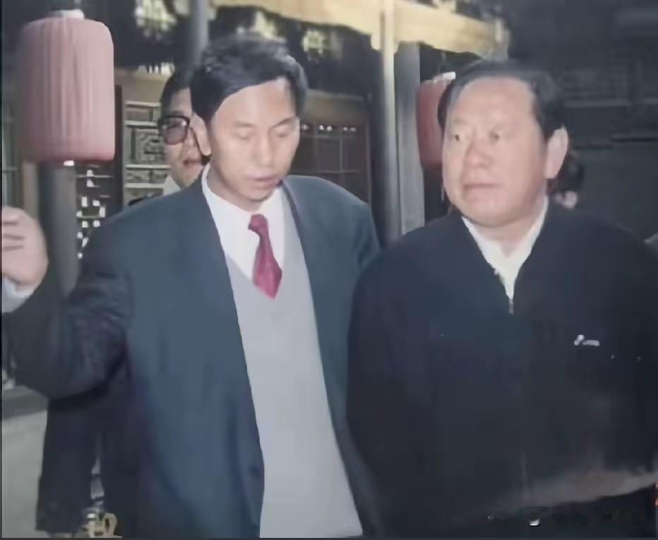 这张老照片记录了当年耿彦波陪同胡富国参观灵石王家大院的珍贵瞬间。古院回廊之间红灯