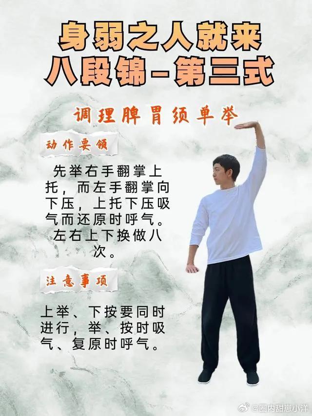身体虚弱去练八段锦 体虚不敢做高强度锻炼，八段锦节奏柔和，每天抽空练一会，整个人