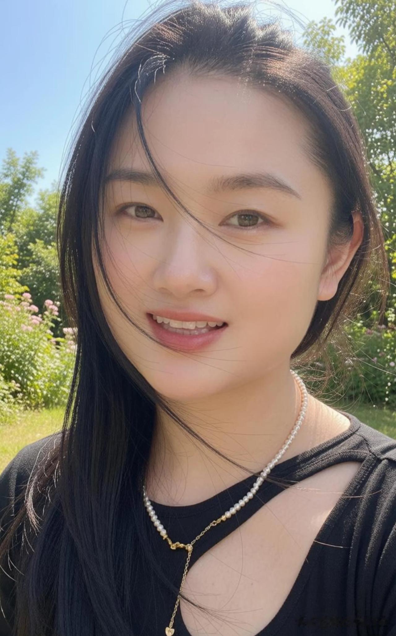 清平乐·晴郊自照
 
晴光漫树，风拂青丝缕。浅笑眉弯春几许，身在芳丛闲处。
珍珠