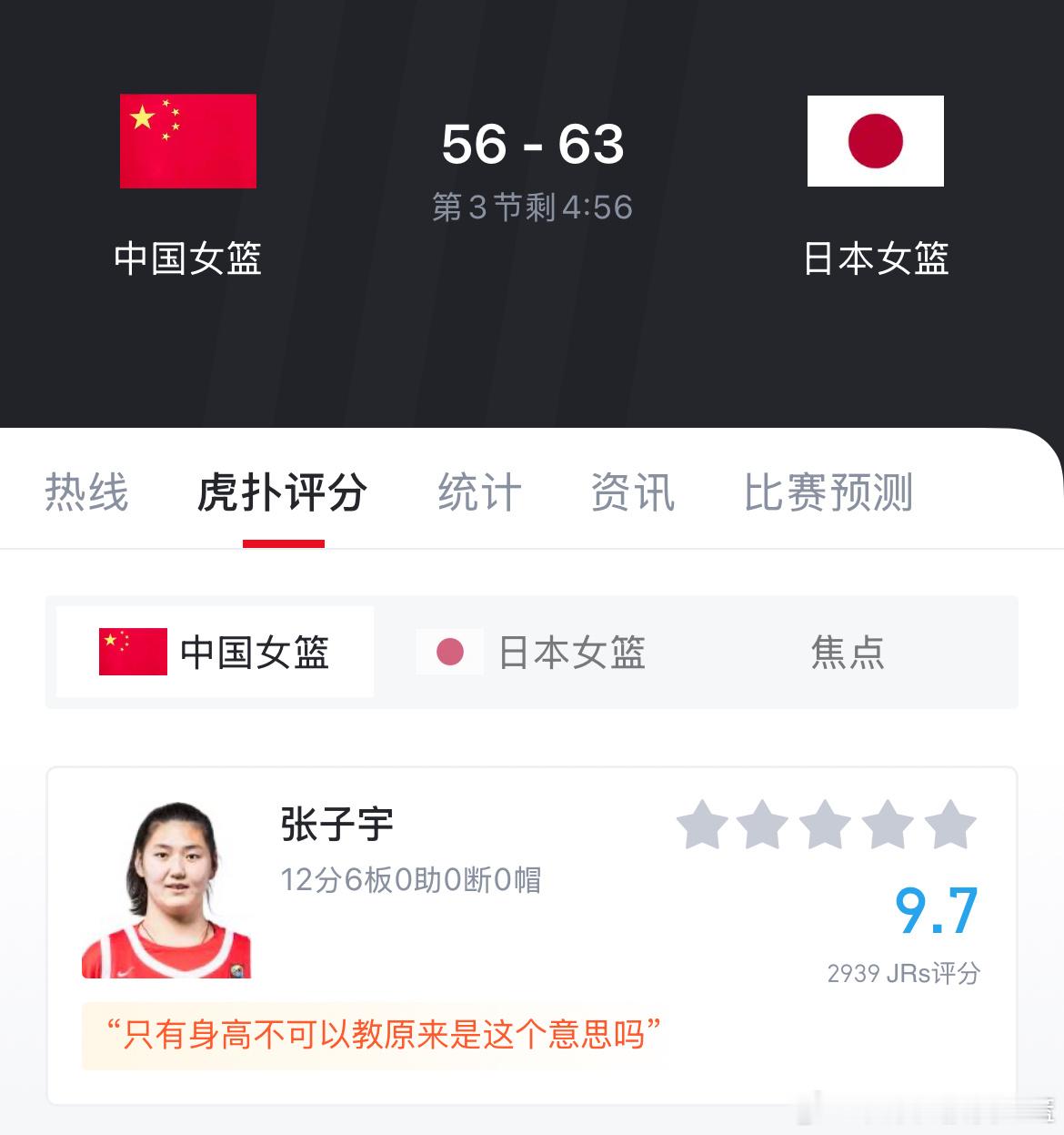 顶住啊…比分被拉开到了7分[哼]中国女篮vs日本女篮 ​​​