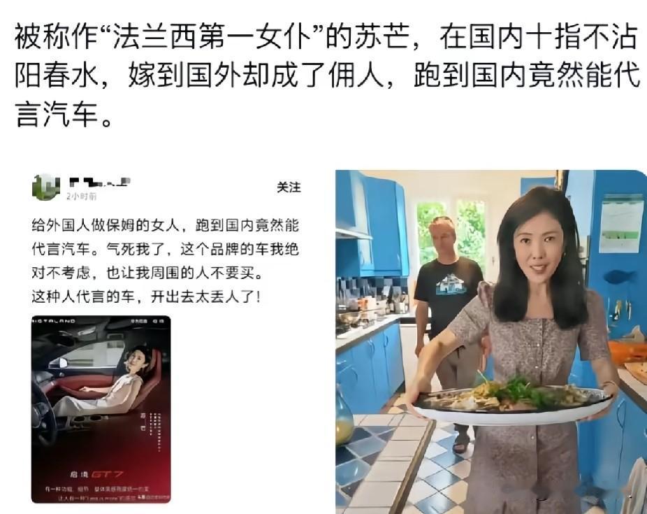 被网友嘲讽的“法兰西第一女仆”苏芒，赢麻了躺着收钱，只因有车企找她代言！
前几年