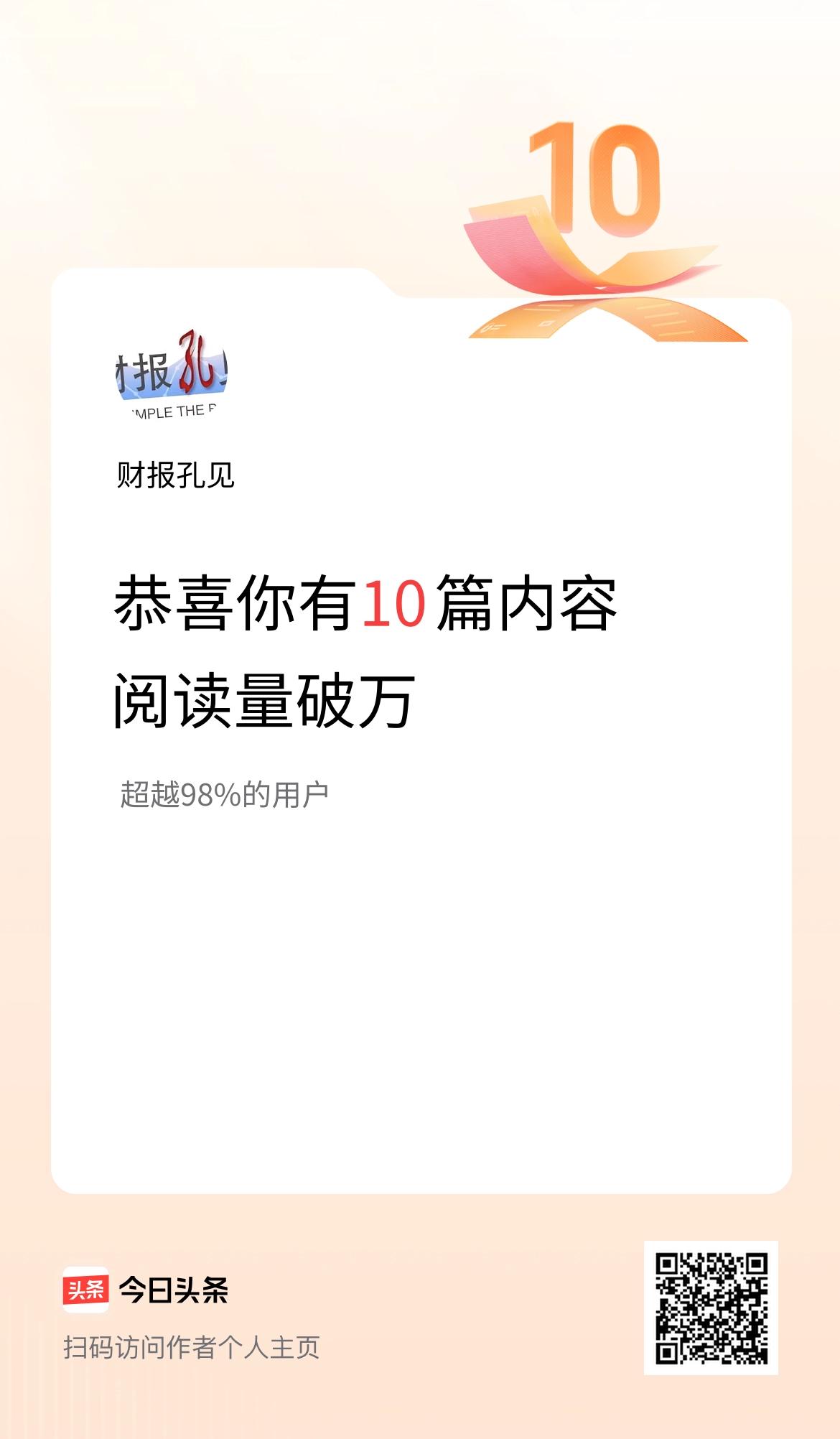 我在头条破万阅读量内容篇数破10