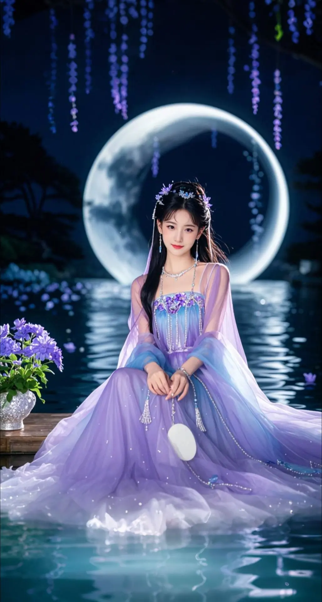 AI扩图 AI紫月美人