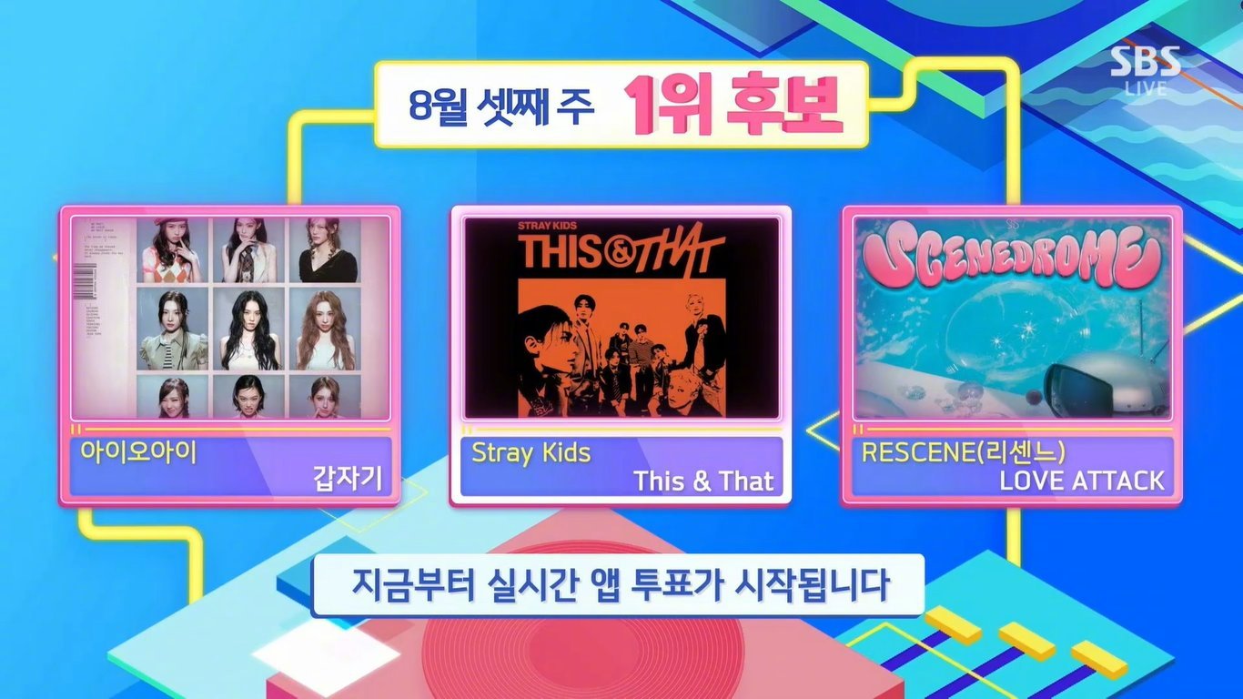 【SBS】今日播出的《人气歌谣》1位候补：ioistraykidsRESCENE