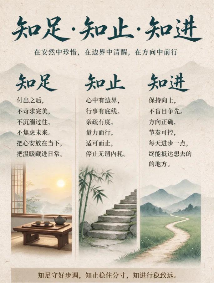 成年人最顶级的自律：知足、知止、知进
人这一生，其实就是在修这三个字：知足、知止