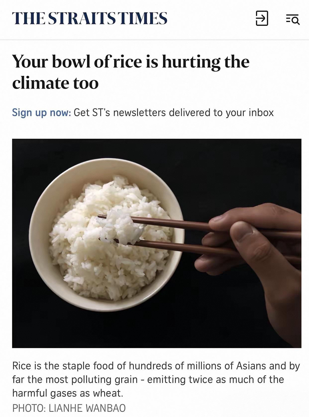 持续七年外媒用同一个标题报道：“Your bowl of rice is hur