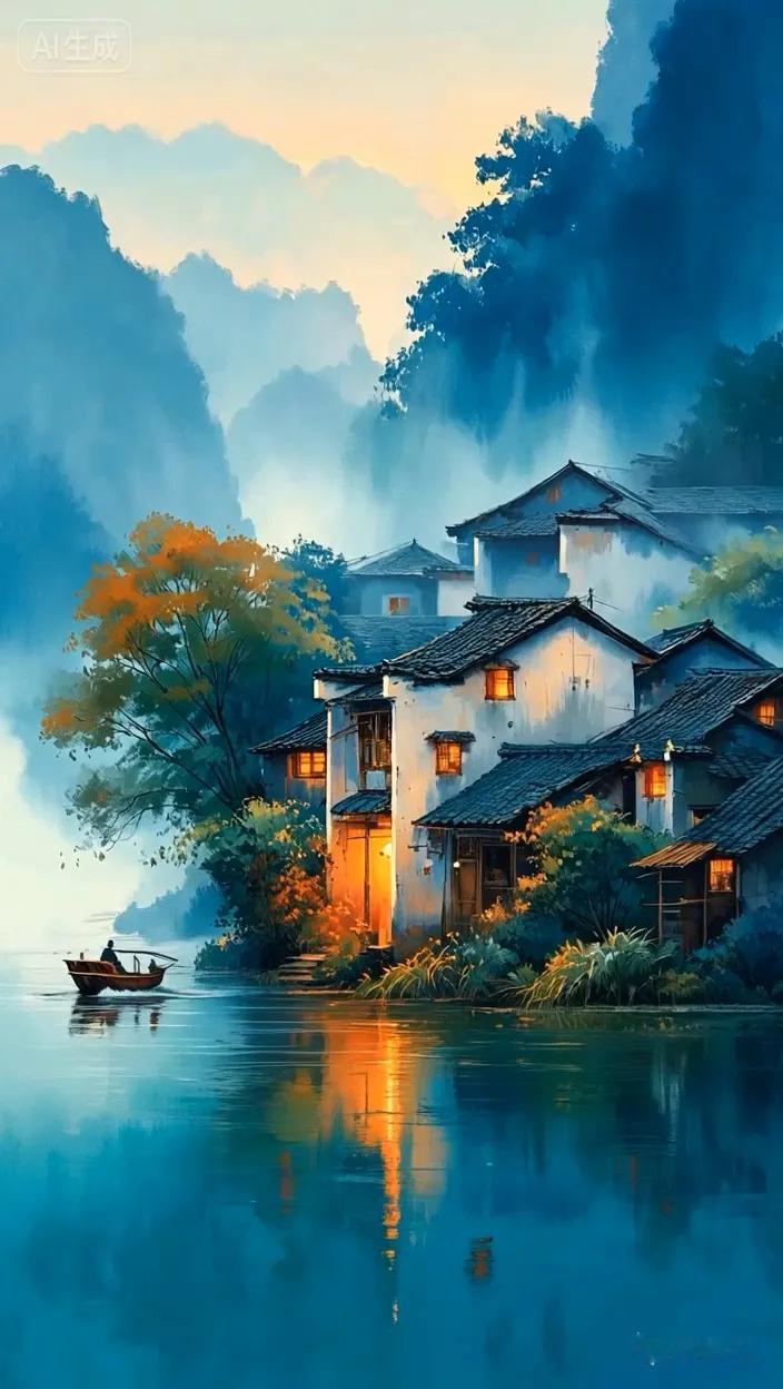 七绝●人间美景  

叶绿花红雾绕乡，
山清水碧舍微黄。
瑶池胜境多游客，
摆渡