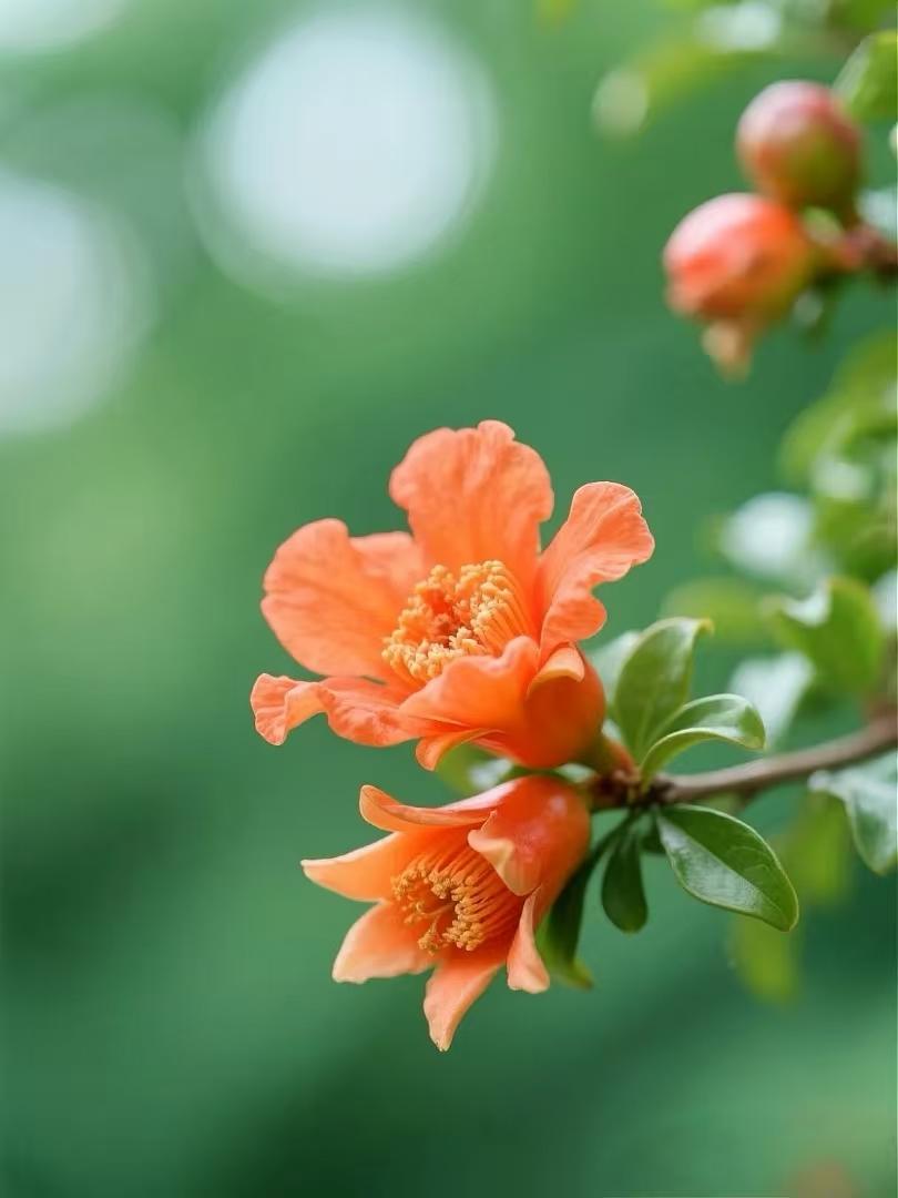 塞鸿秋·咏石榴花
千花叠艳凭栏绽，
轻裁红锦团芳瓣。
风摇柔态清香漫，
露凝娇靥