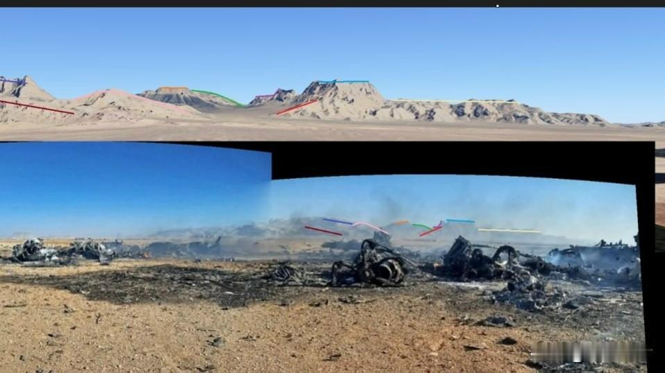 这是美军HC-130J“战斗王II”搜救飞机的坠毁现场全景。
该地点距离科拉加齐