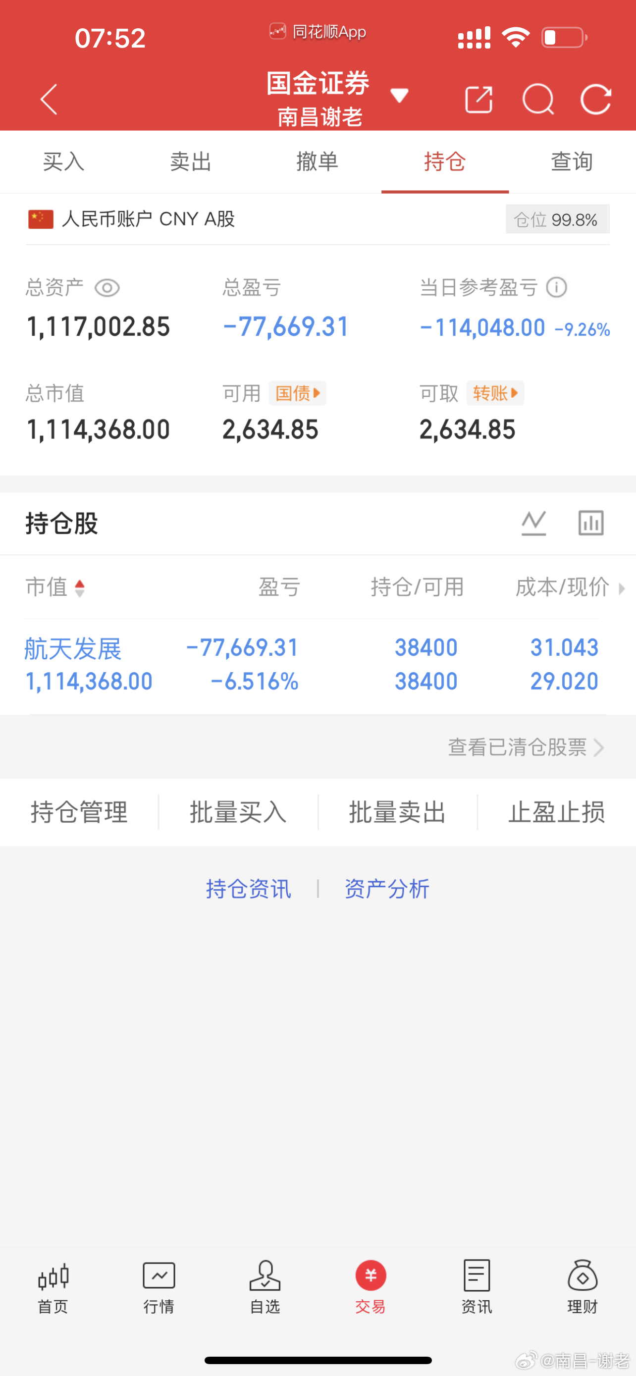 天塌了，今天估计还的亏 