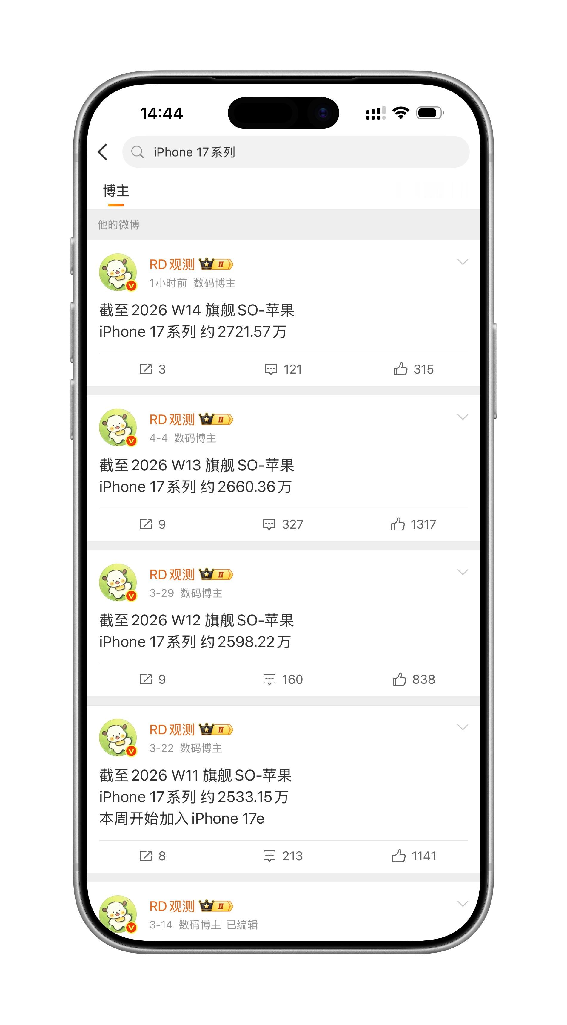 最近几周iPhone 17系列都是稳态60多万的销量（激活量？），算了一下按这个