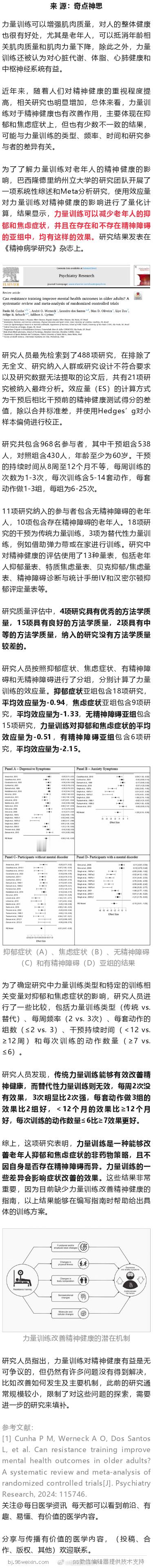 《精神病学研究》：力量训练对改善老年人的抑郁和焦虑有益！ ​​​