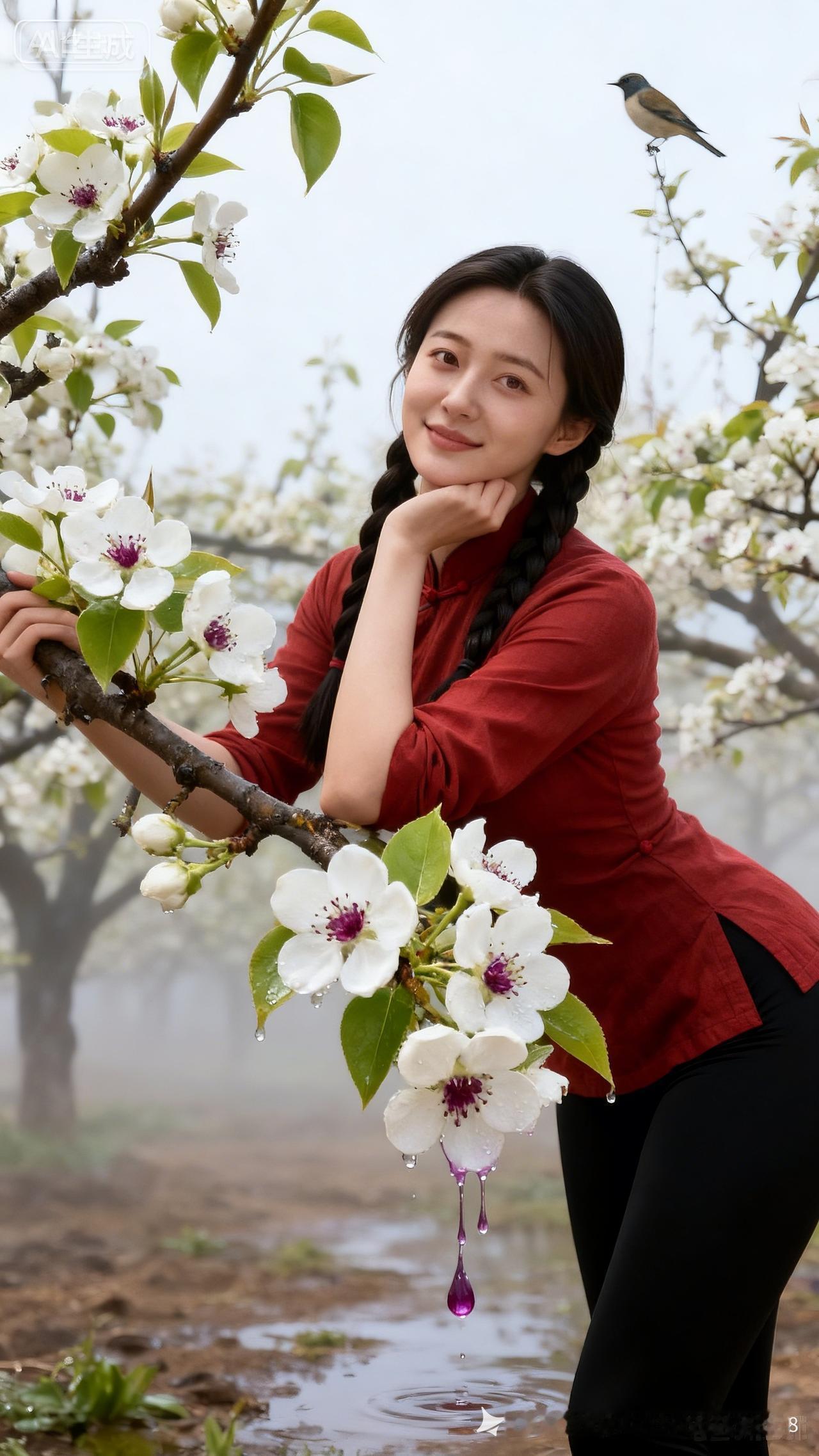 春日花海中的少女，笑靥如花，与自然融为一体。