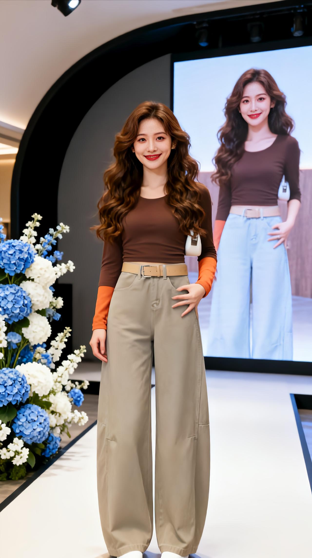 拖地裤 穿搭 同款显瘦高腰阔腿裤 秀场 直筒显瘦秀场同款长裤