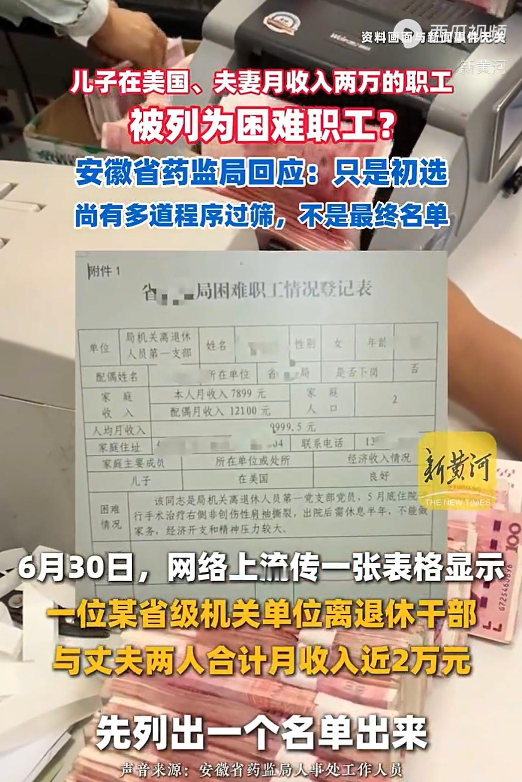 “离谱！”安徽，网传一张内部表格，把63岁退休女干部列为“困难职工”，而该退休女