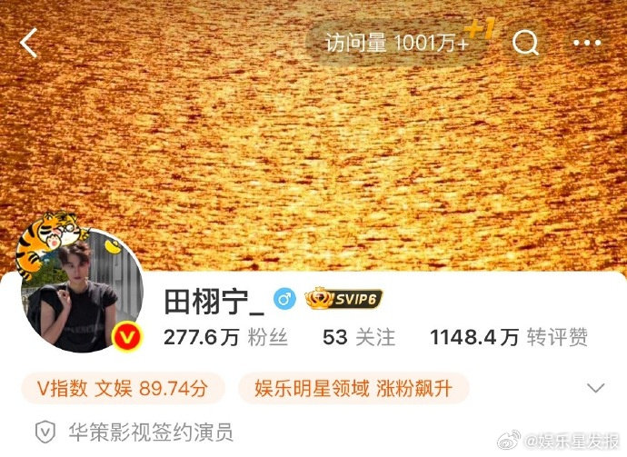 田栩宁主页访问量破1000w 主页访问量破1000万了，真诚努力的人值得更多人的