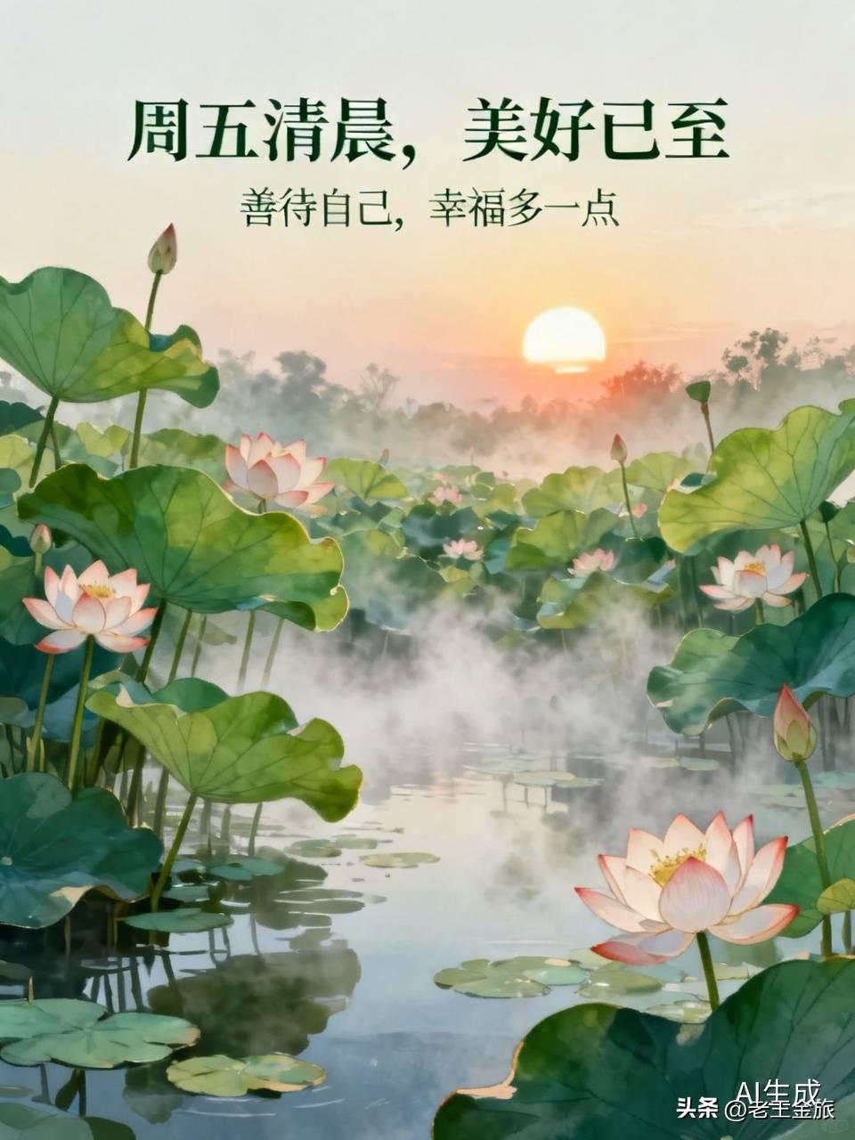 周五清晨，美好已至！朝阳升起，照亮了新的一天，也照亮了我们前行的路。
生活里，善
