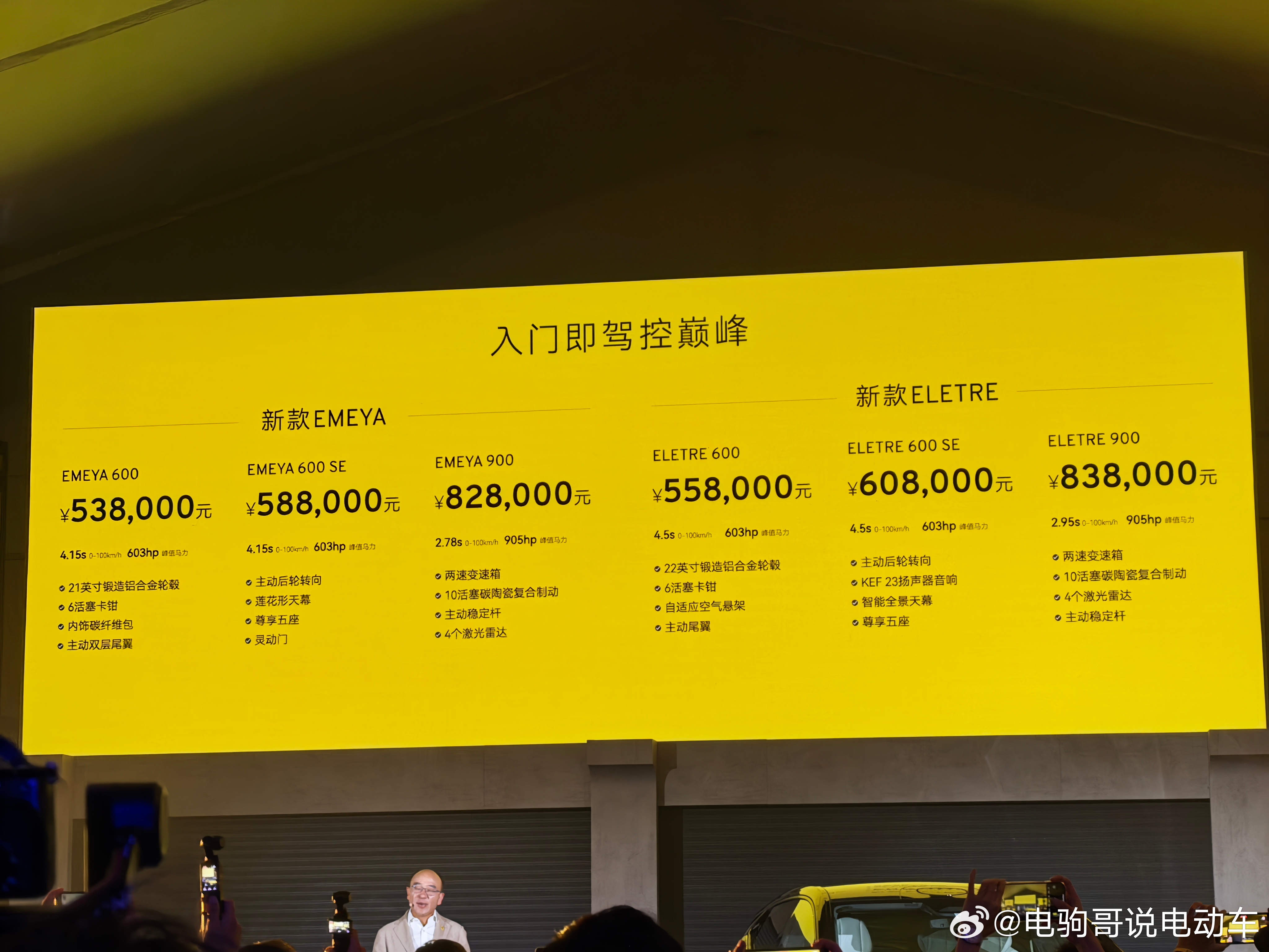 莲花跑车上新。83万元的版本，配备了主动稳定杆，四个激光雷达，10活塞碳陶复合刹