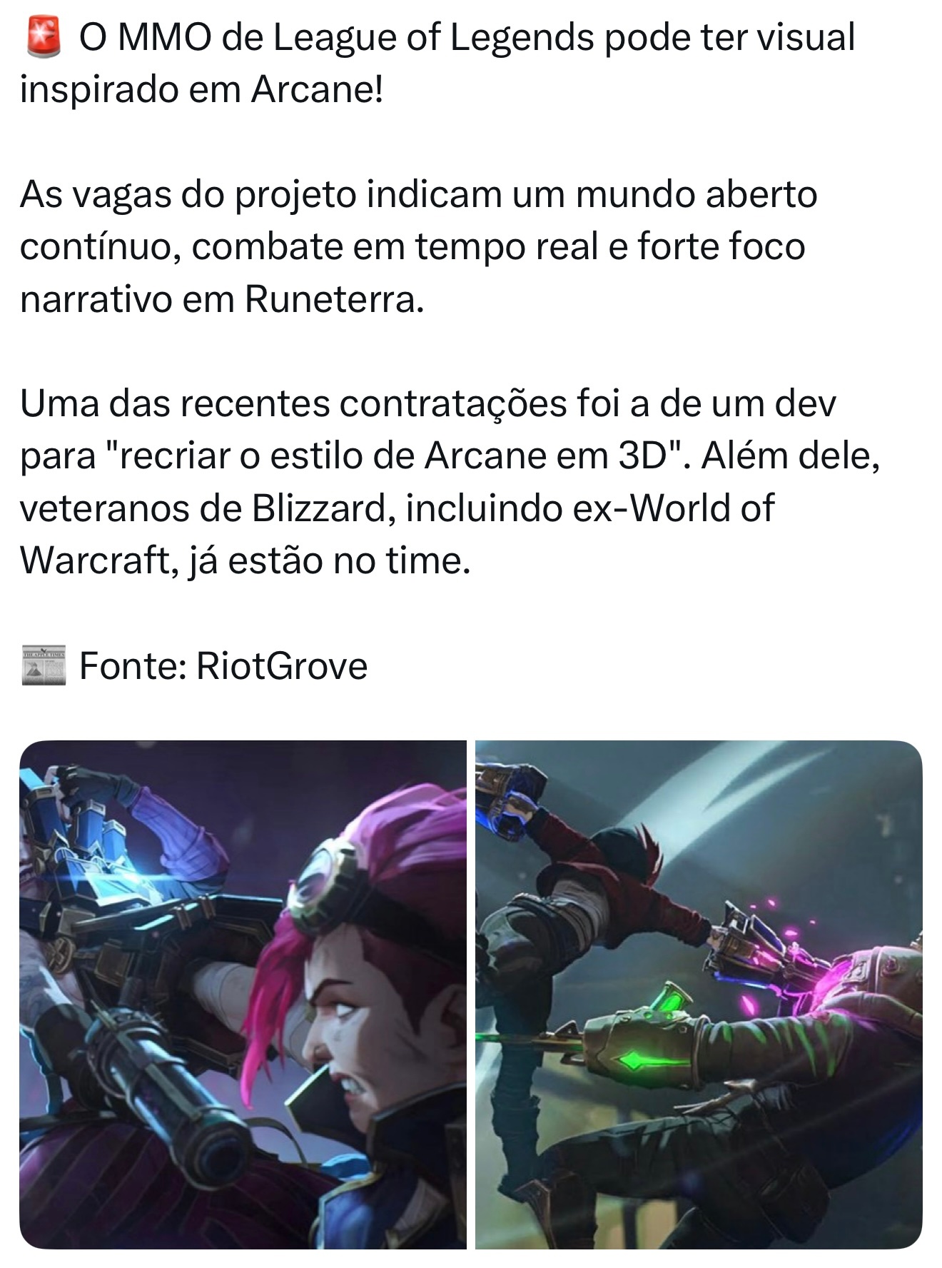 RiotGrove透露《英雄联盟》MMO游戏或将采用《双城之战》视觉风格！项目招