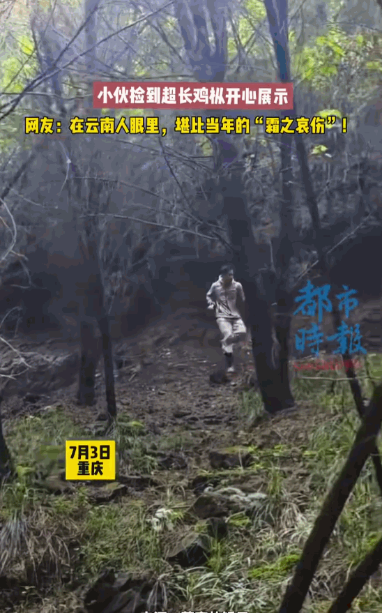天降横财！重庆小伙随便上山遛弯，竟挖到一根接近小臂长的巨型鸡枞！视频一经发布直接