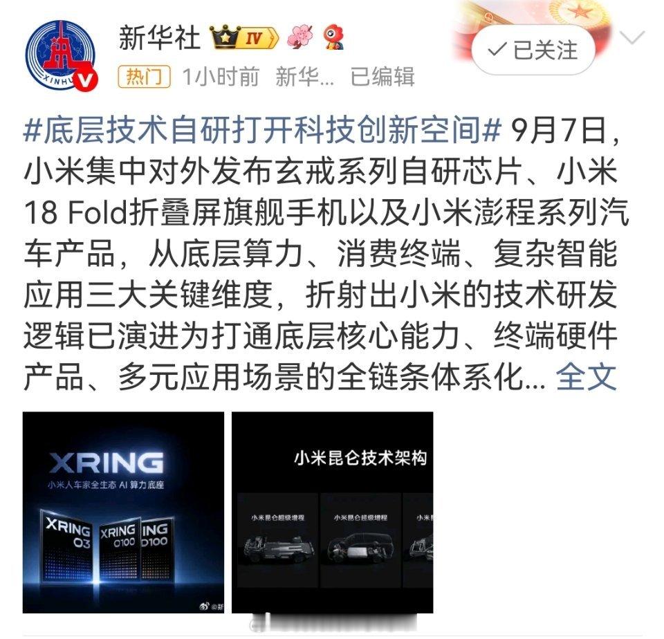 其实小米的成长，就是国产科技企业的一个缩影。以前跟着别人跑，现在自己闯新路，从芯