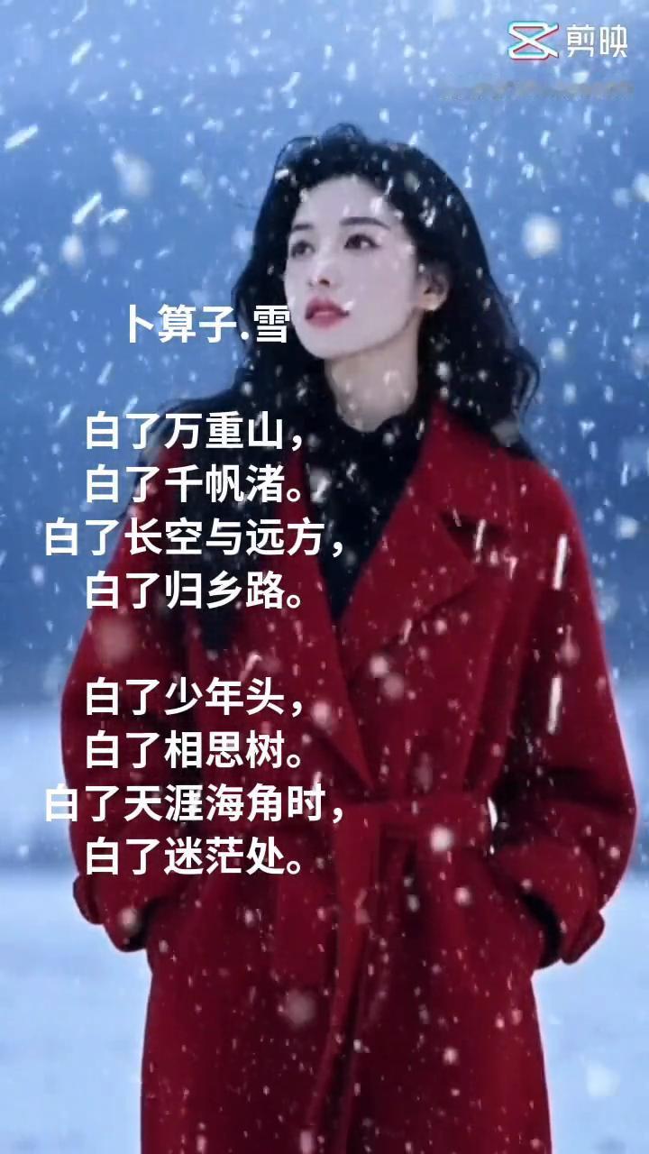 卜算子.雪。
白了万重山，白了千帆渚。
白了长空与远方，白了归乡路。
白了少年头