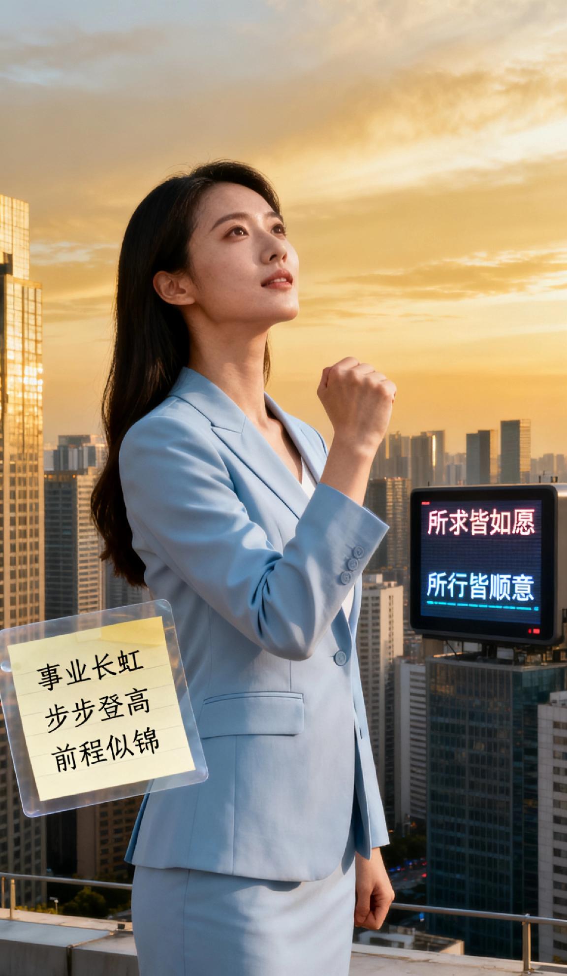 事业一路长虹 愿事业一路长虹，步步登高皆坦途，所求皆如愿，所行皆顺意，前程繁花似