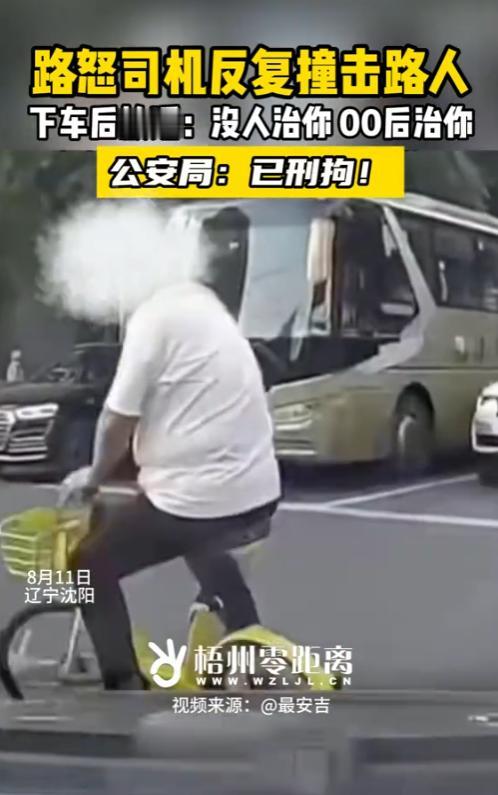 “太嚣张了！”8月11日，沈阳，一名19岁男子开车右转时，遇到一骑自行车大哥，两