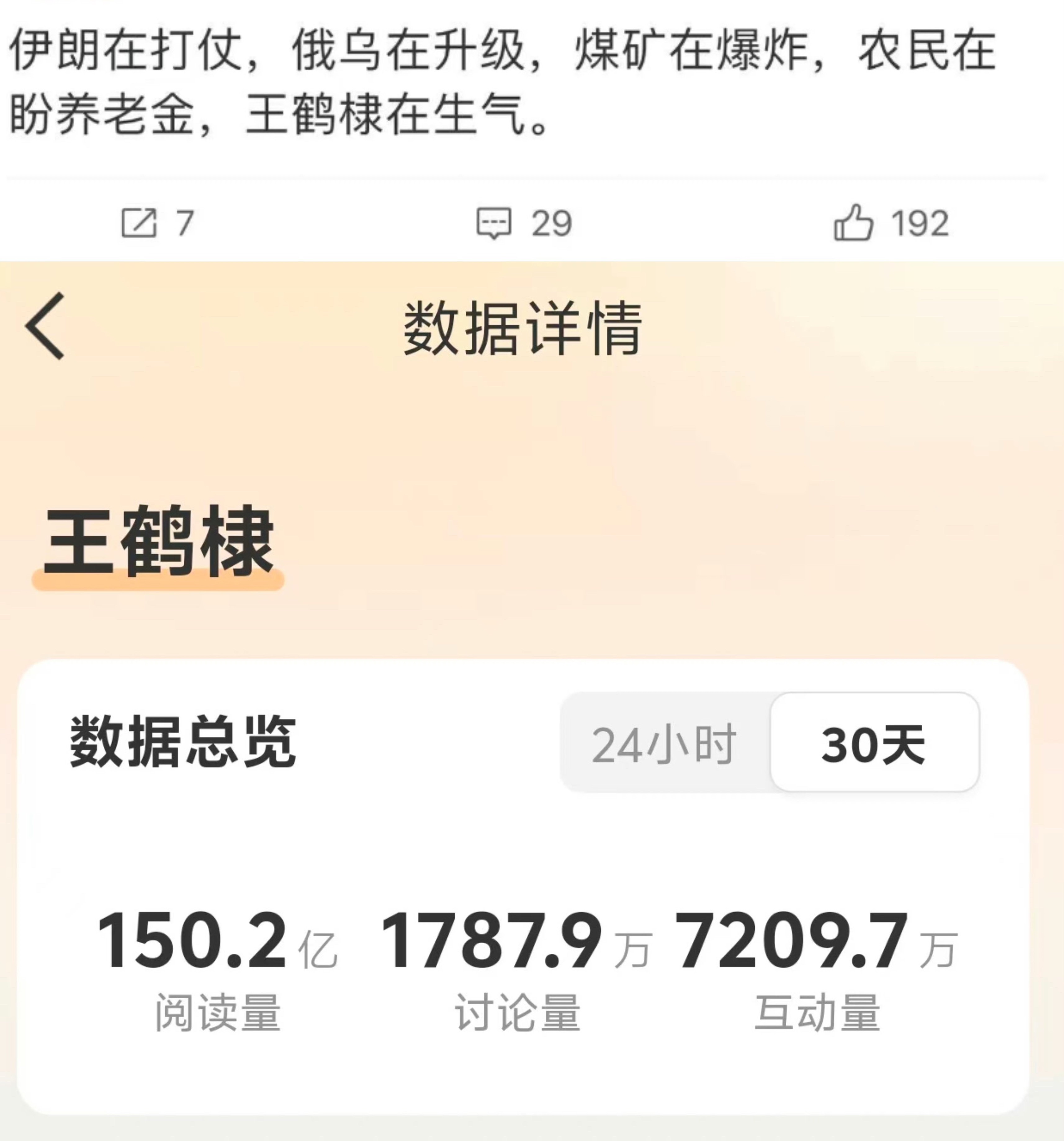 数据显现，王鹤棣不舒服并不是世界上顶顶重要的事情，大家可以关注一下伊朗打仗，俄乌