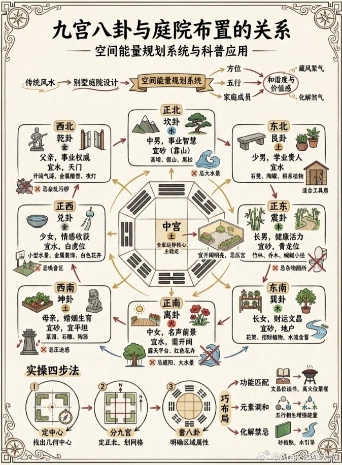 九宫八卦，打造自己的别墅能量庭院！拥有别墅庭院的你，是不是总觉得哪里差点“感觉”