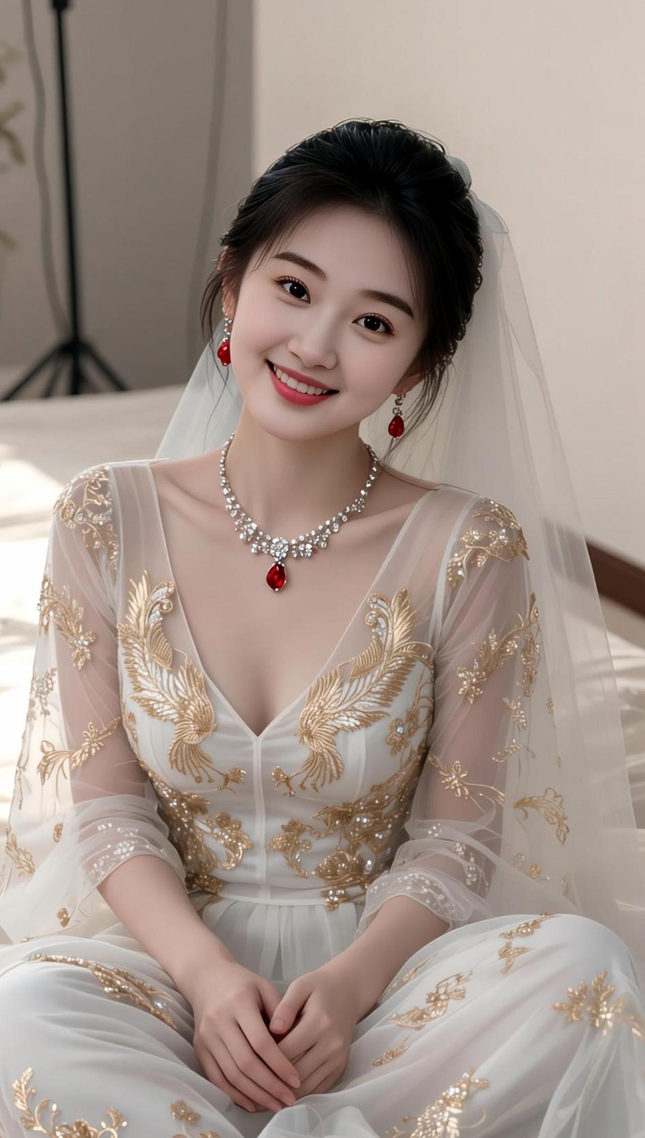 AI华丽轻纱写真 抖音ai创作 甜美新娘婚纱 每个女孩的婚纱