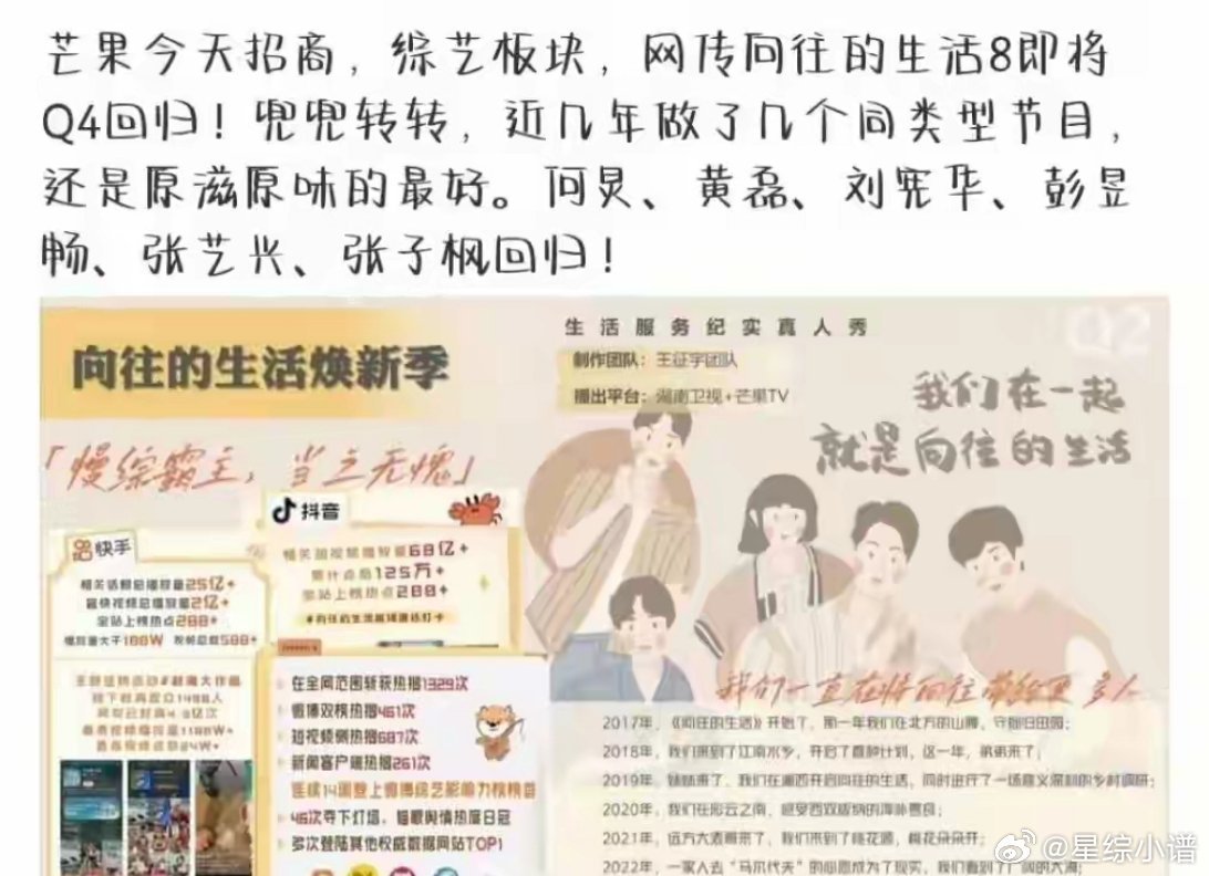 5月15日，这部节目传出了新消息，《向往的生活》将于2025年第二季度正式回归，